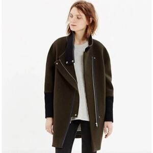 Madewell City Grid Wool Blend Womens Coat Full Zip Heavyweight Size 0 Green